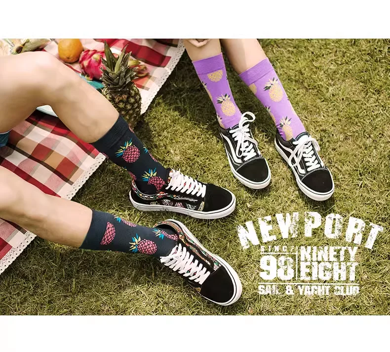 Women Socks Funny Cute Cartoon Fruits Banana Lemon Pineapple Avocado Food Happy Japanese Harajuku Skateboard Socks