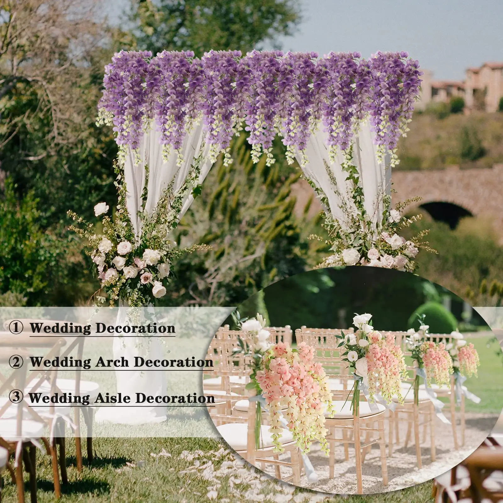 40'' Giant Wisteria Artificial Flowers Fake Wisteria Floral Hanging Plant Garland for Home Party Floor Wedding Arrangement Decor