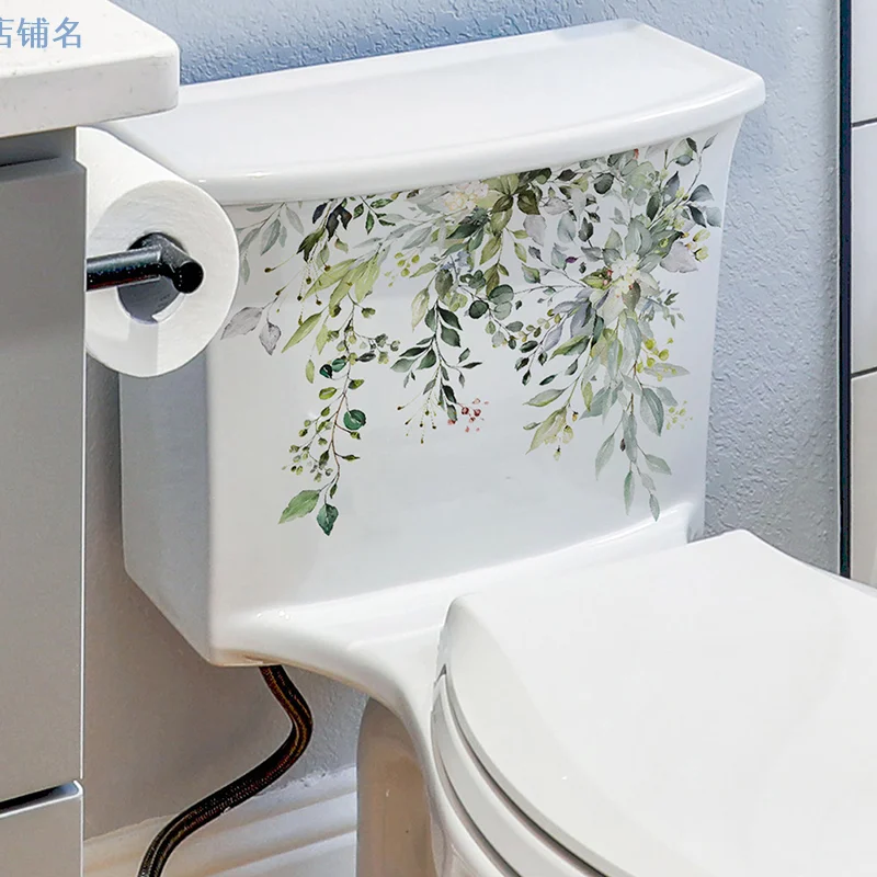 Green Plant Leaves Wall Sticker Bathroom Toilet Decor Living Room Cabinet Home Decoration Decals Beautify Self Adhesive Mural