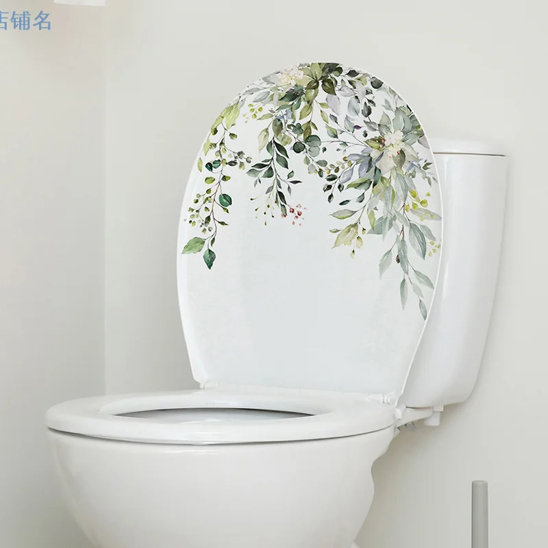 Green Plant Leaves Wall Sticker Bathroom Toilet Decor Living Room Cabinet Home Decoration Decals Beautify Self Adhesive Mural