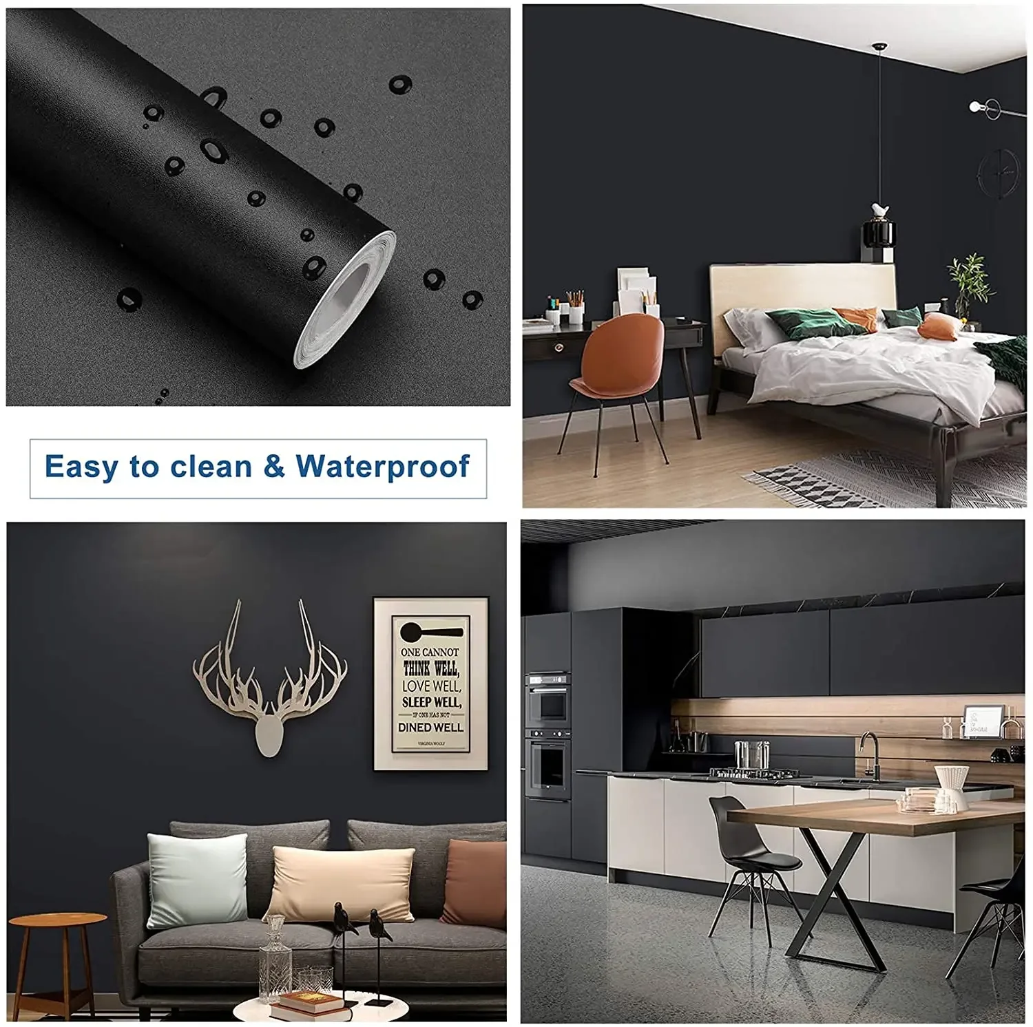 2/3/5M Matte Wallpaper Green/White/Black PVC Self-Adhesive for Wall Shelf Liner Table Door Living Room Contact Paper Wall Decor