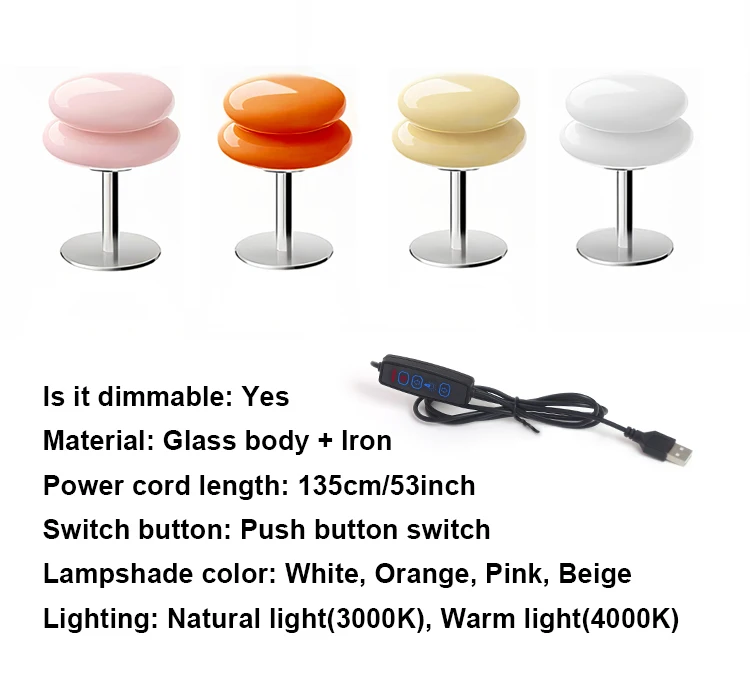 Macaron Glass Table Lamp Trichromatic Dimming Living Room Atmosphere Lamps Eye Protection Night Light Girl Bedroom Bedside Decor