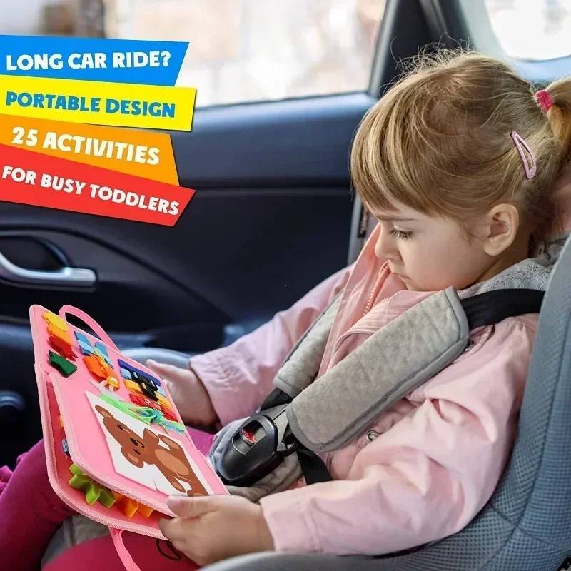 Montessori Kids Travel Toy Felt Activity Quiet Busy Board for Basic Dress Motor Skill Activity Educational Sensory Learning Book