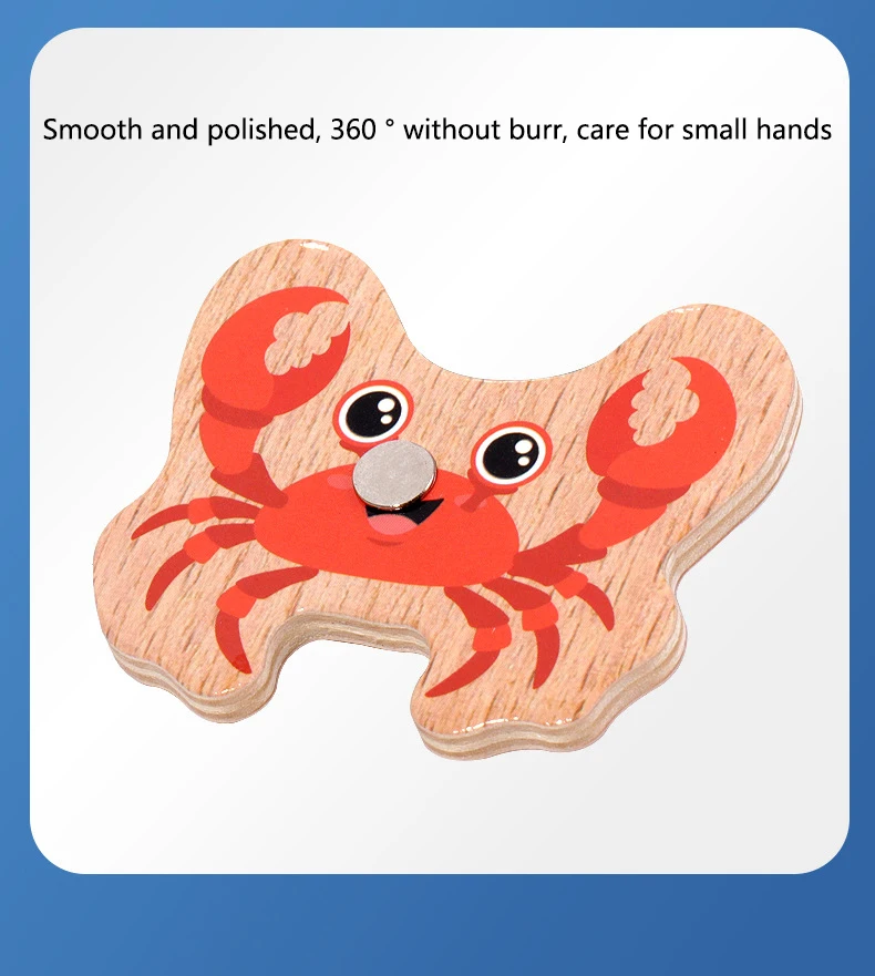 Montessori Wooden Magnetic Fishing Toys Marine Life Cognition Fish Games Early Educational Toy for Kids Parent-child Interactive