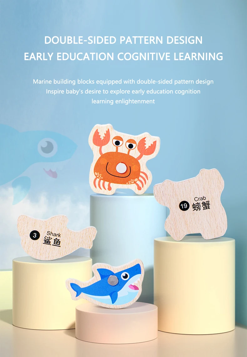 Montessori Wooden Magnetic Fishing Toys Marine Life Cognition Fish Games Early Educational Toy for Kids Parent-child Interactive