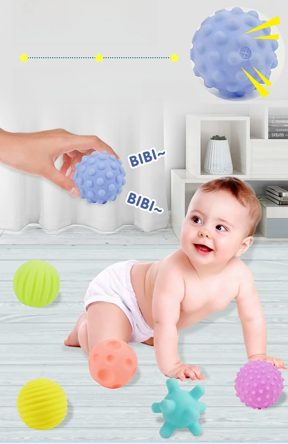 6Pcs Textured Multi Ball Set Develop Tactile Senses Toy Baby Touch Hand Ball Toys Training Ball Massage Soft Balls Kids Gifts