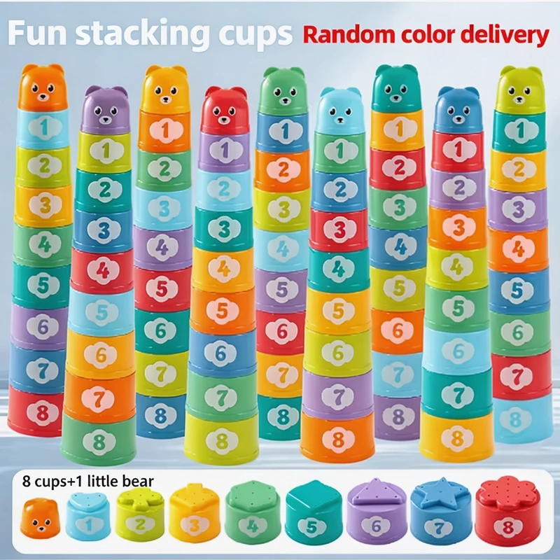 Stacking Game Cup Children Board Game Hand Speed Competition Fold Cup with Numbers Letters Shapes Early Education Puzzle Toy