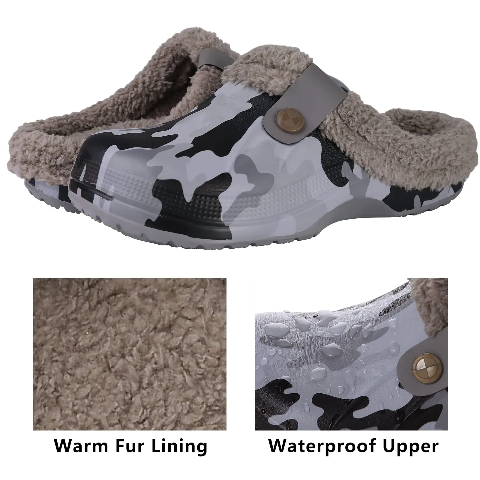 Litfun Winter Plush Garden Shoes Women Fur Clogs Slippers Men Soft Furry Waterproof Slippers Outdoor New Cozy Fuzzy Home Slipper