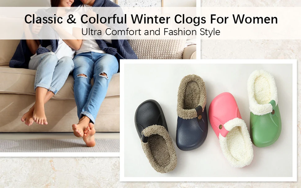 Litfun Winter Plush Garden Shoes Women Fur Clogs Slippers Men Soft Furry Waterproof Slippers Outdoor New Cozy Fuzzy Home Slipper