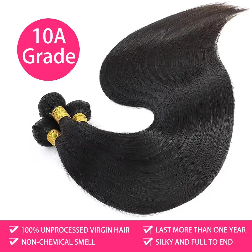 Straight Bundles Human Hair 12A Human Hair 4 Bundles Straight Hair 20 22 24 26 Inch Brazilian Virgin Deal Human Hair Extensions
