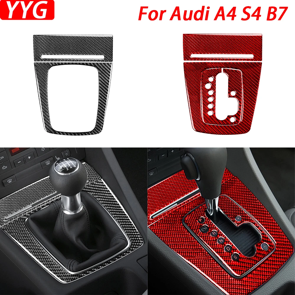 For Audi A4 S4 B7 2005-2008 Car Accessories Real Carbon Fiber Gear Shift Panel Set Cover Trim Interior Sticker Modification