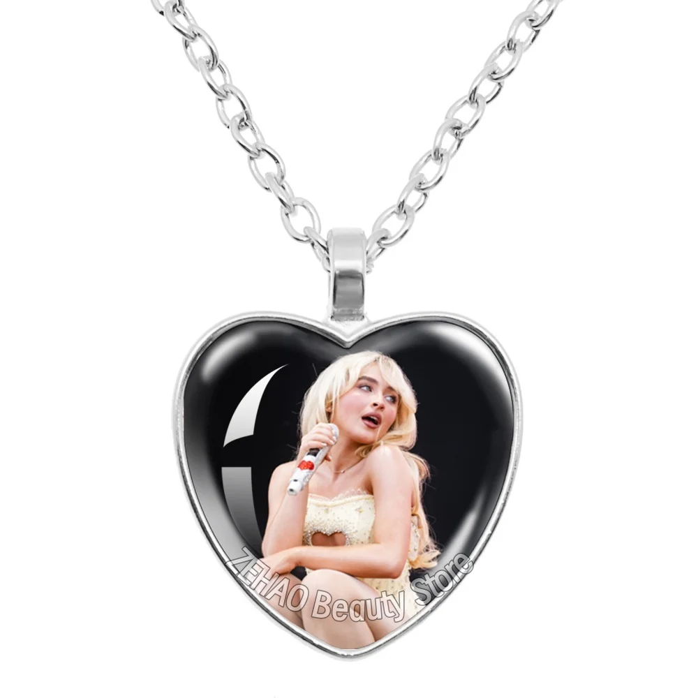 25mm Peach Heart Necklace Famous Character Sabrina Carpenter Funny Singer Accessories Glass Cabochon Pendant For Fans Gift