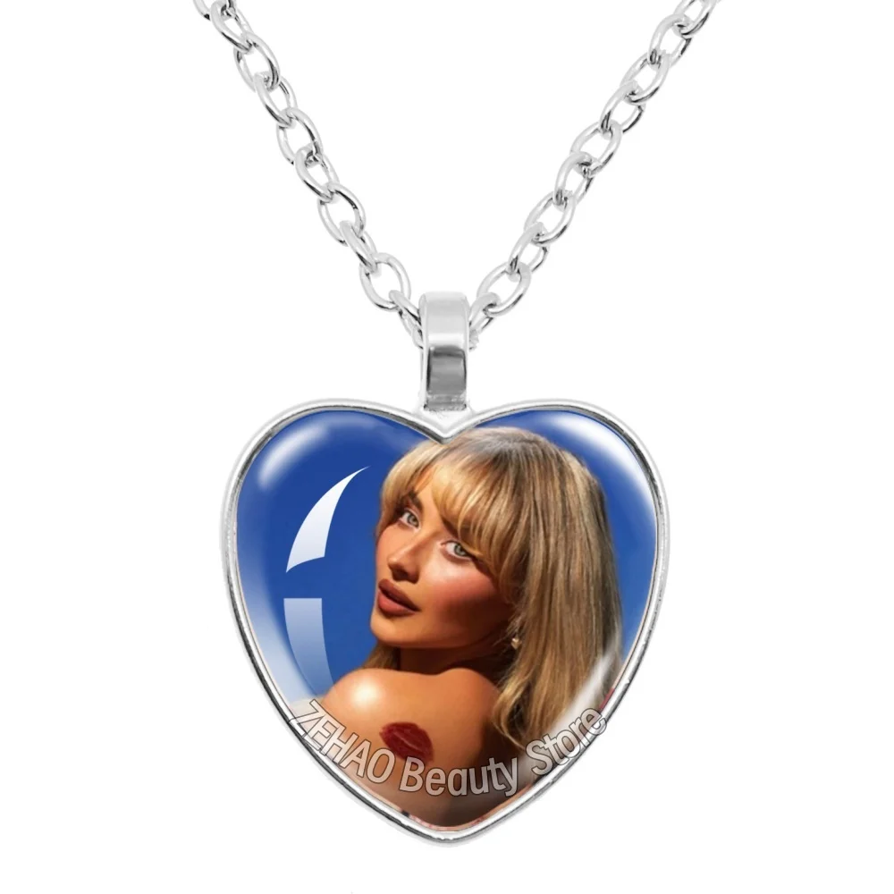 25mm Peach Heart Necklace Famous Character Sabrina Carpenter Funny Singer Accessories Glass Cabochon Pendant For Fans Gift
