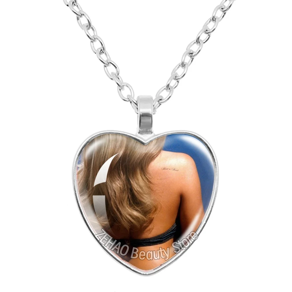 25mm Peach Heart Necklace Famous Character Sabrina Carpenter Funny Singer Accessories Glass Cabochon Pendant For Fans Gift
