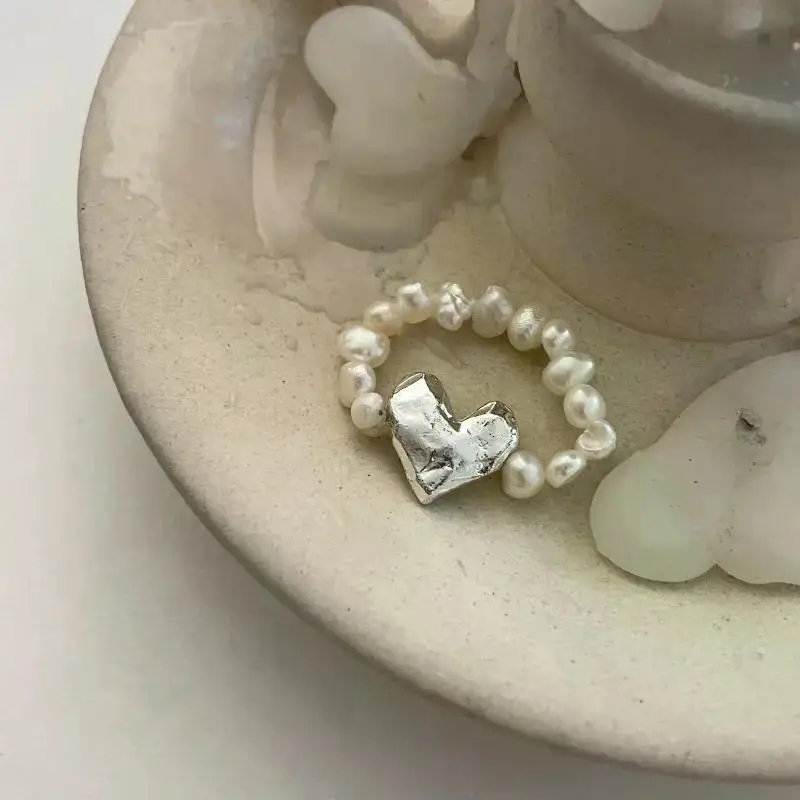 Imitation Pearl Stretch Finger Rings for Women Girl Korean Fashion Sweet Heart Fashion Jewelry Accessories Gift Party