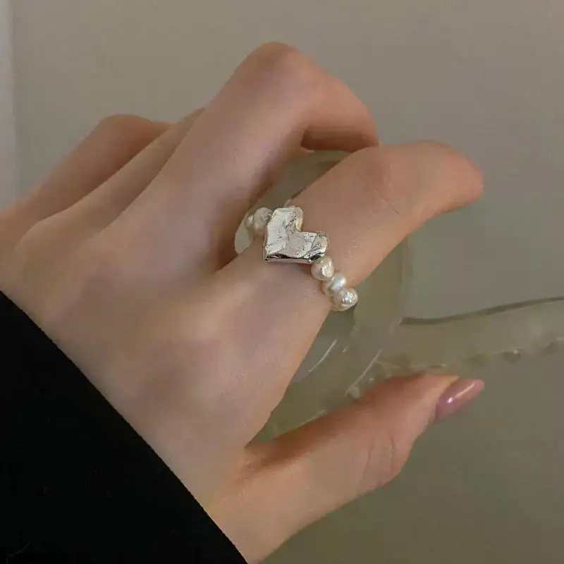 Imitation Pearl Stretch Finger Rings for Women Girl Korean Fashion Sweet Heart Fashion Jewelry Accessories Gift Party