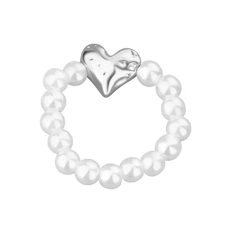 Imitation Pearl Stretch Finger Rings for Women Girl Korean Fashion Sweet Heart Fashion Jewelry Accessories Gift Party