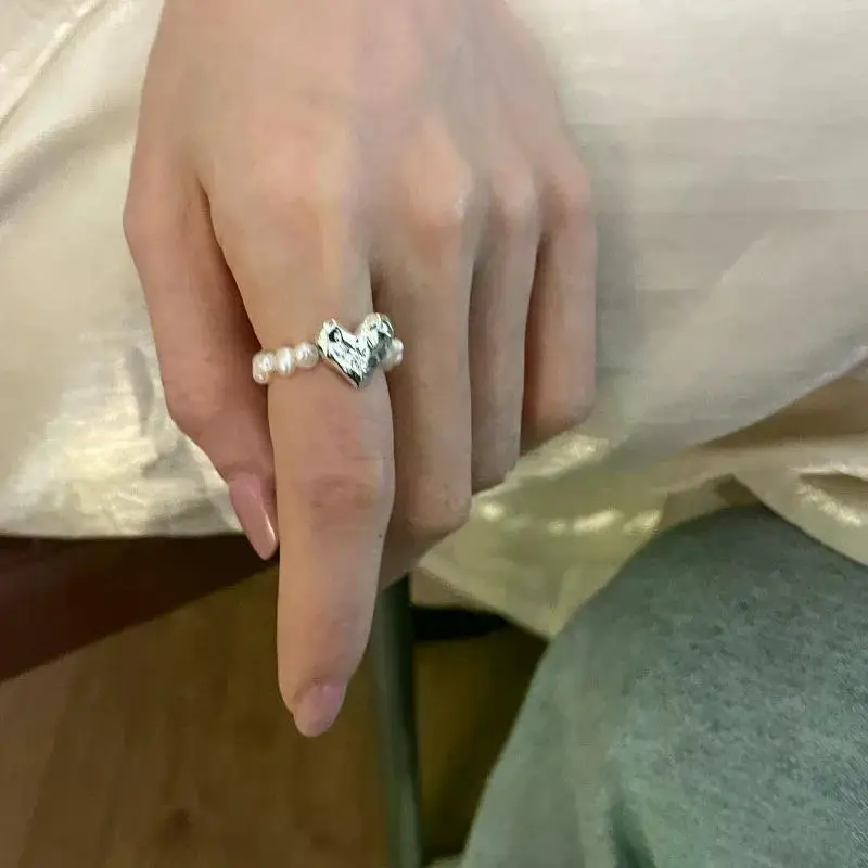 Imitation Pearl Stretch Finger Rings for Women Girl Korean Fashion Sweet Heart Fashion Jewelry Accessories Gift Party