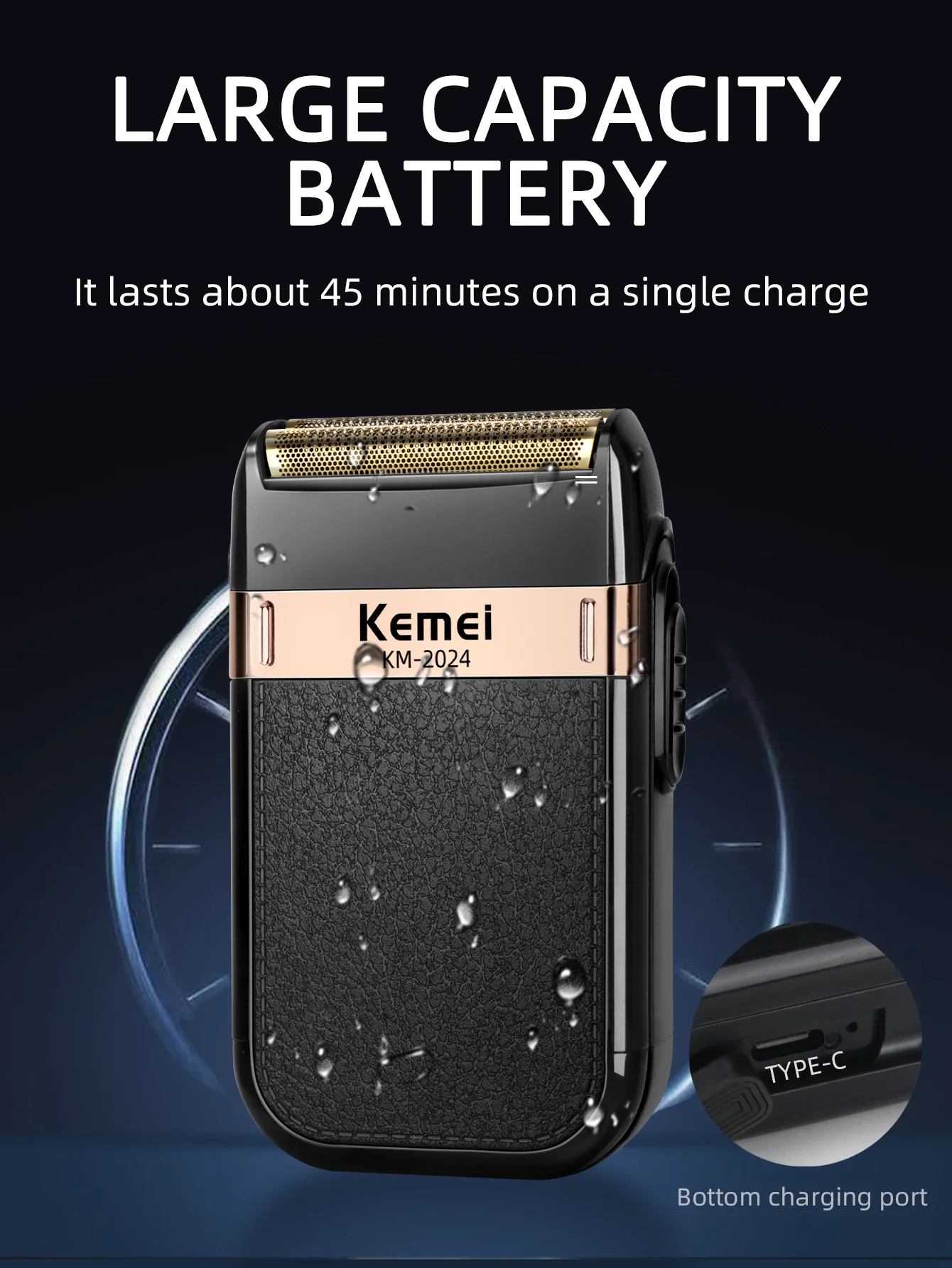 Kemei KM-2024 Electric Shaver for Men Twin Blade Reciprocating Cordless Razor USB Rechargeable Shaving Machine Barber Trimmer