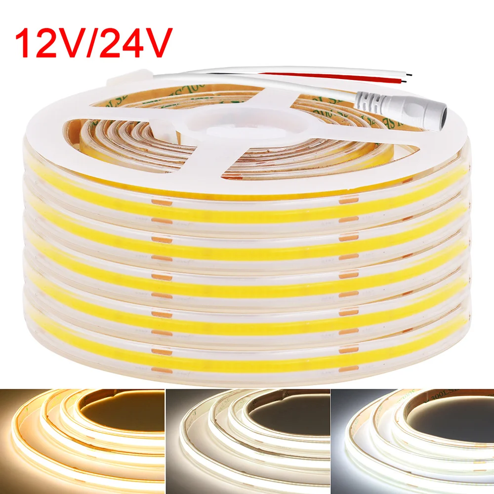 Waterproof COB LED Strip Light 12V 24V 3000K 4000K 6000K IP67 Flexible Led Tape 480LEDs/m 5m 10m 20m 0.5m 1m 2m Linear Lighting