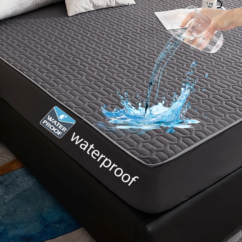 Waterproof Mattress Cover For Living Room Soft Comfortable Breathable Solid Color Bedding Mattress Cover Fitted Machine Washable