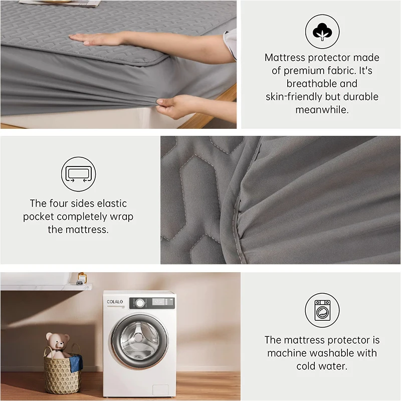 Waterproof Mattress Cover For Living Room Soft Comfortable Breathable Solid Color Bedding Mattress Cover Fitted Machine Washable