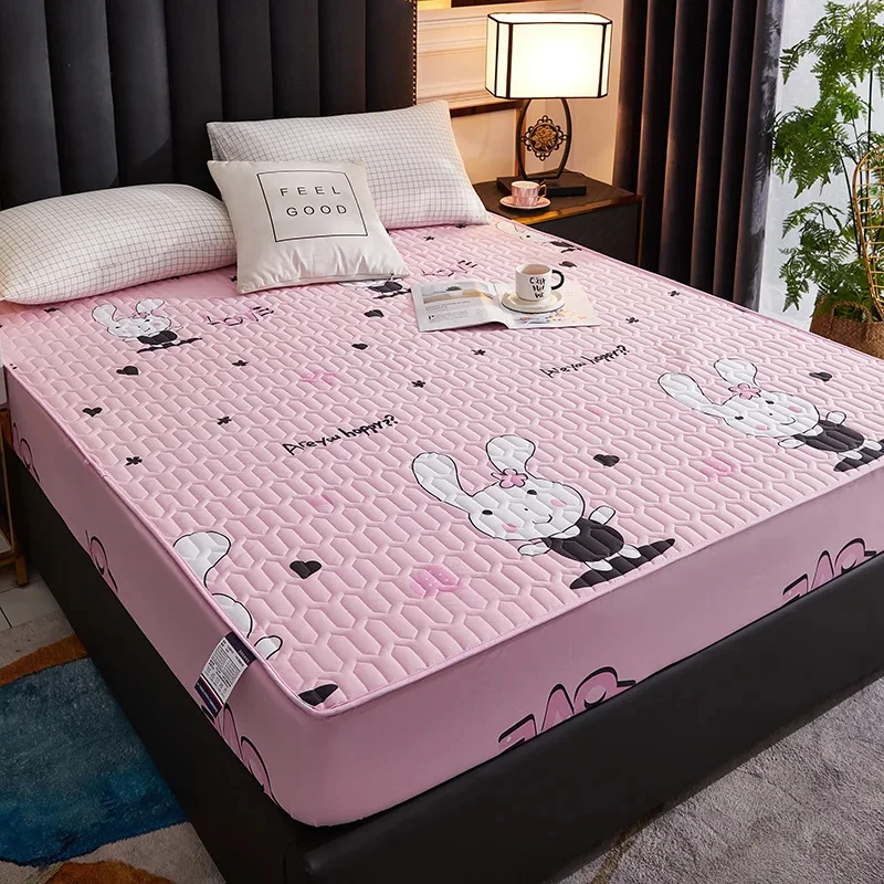Waterproof Mattress Cover For Living Room Soft Comfortable Breathable Solid Color Bedding Mattress Cover Fitted Machine Washable