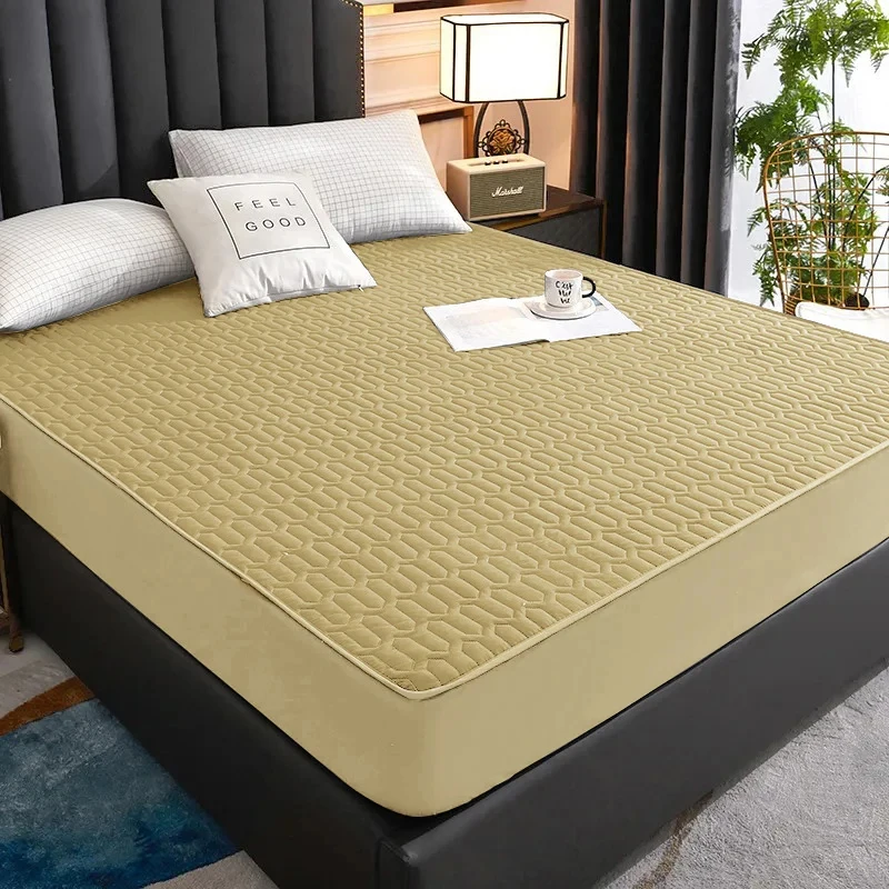 Waterproof Mattress Cover For Living Room Soft Comfortable Breathable Solid Color Bedding Mattress Cover Fitted Machine Washable