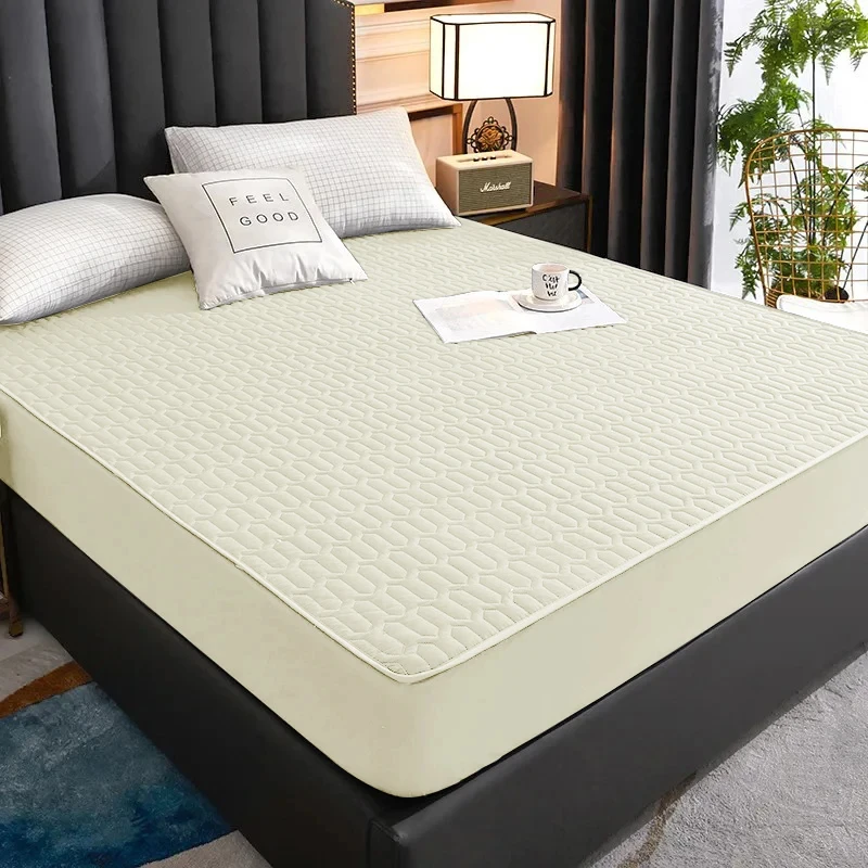 Waterproof Mattress Cover For Living Room Soft Comfortable Breathable Solid Color Bedding Mattress Cover Fitted Machine Washable