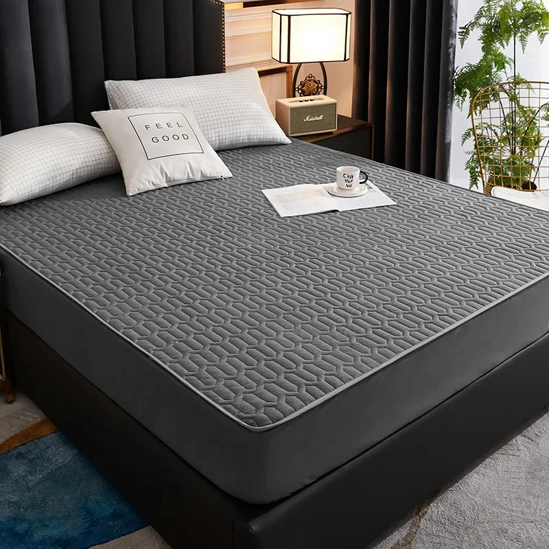 Waterproof Mattress Cover For Living Room Soft Comfortable Breathable Solid Color Bedding Mattress Cover Fitted Machine Washable