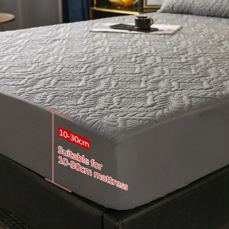 Waterproof Mattress Cover For Living Room Soft Comfortable Breathable Solid Color Bedding Mattress Cover Fitted Machine Washable