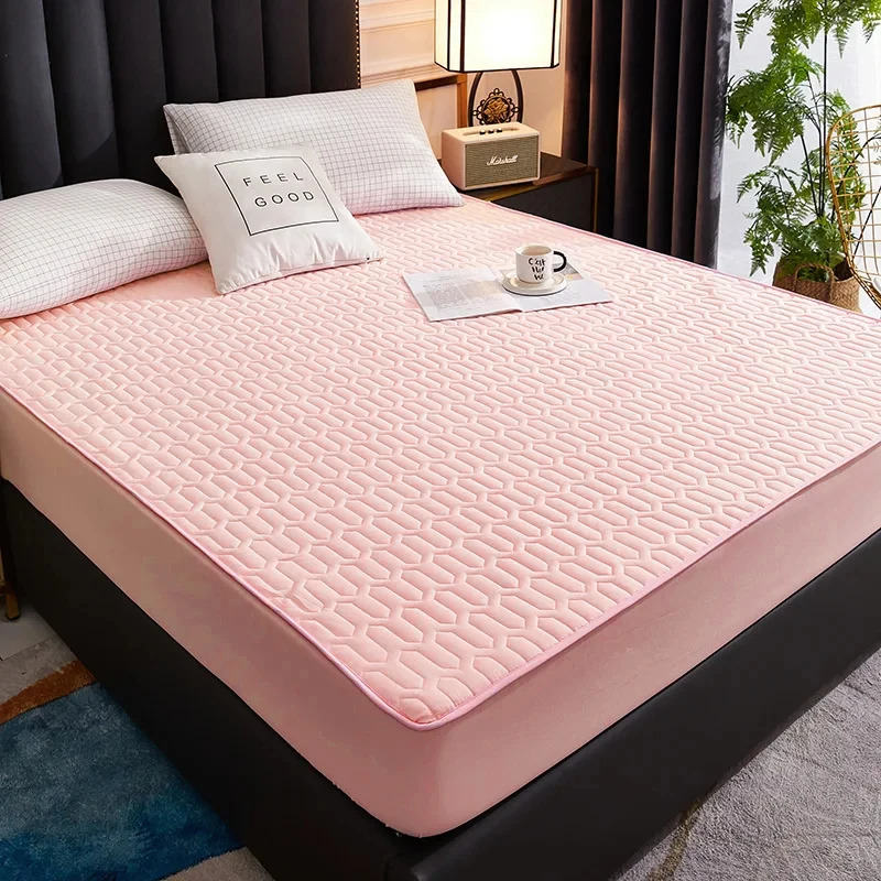Waterproof Mattress Cover For Living Room Soft Comfortable Breathable Solid Color Bedding Mattress Cover Fitted Machine Washable