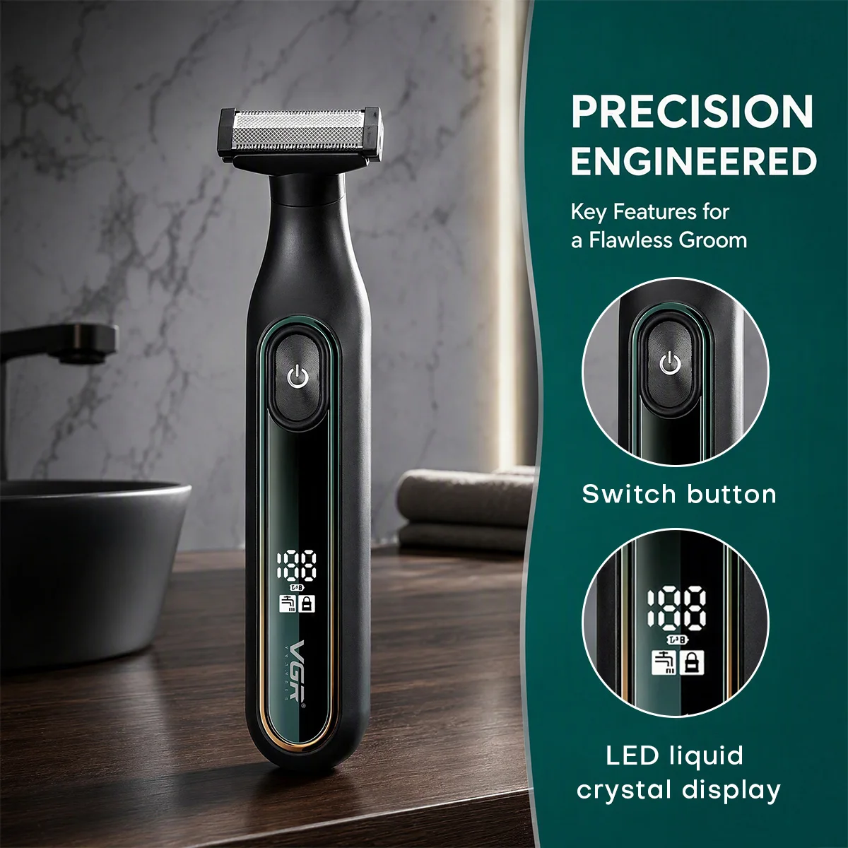 VGR Razor Professional Shaver Portable Body Hair Trimmer IPX6 Waterproof Beard Trimmer Rechargeable Shaver Electric Men V-360