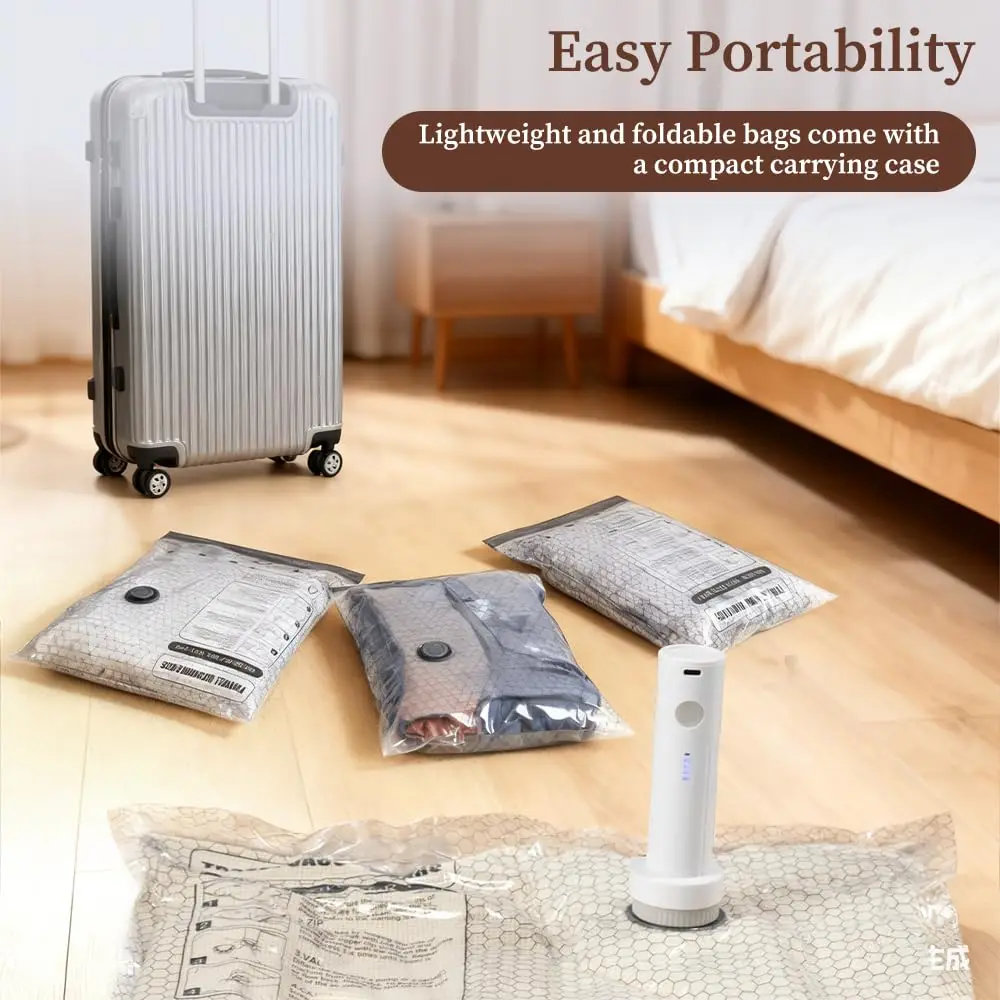 Travel Vacuum Seal Bags for Clothing W/Portable Electric Pump, 9/15 Pack Space Saver Compression Bags for Clothes, Luggage & Suitcase