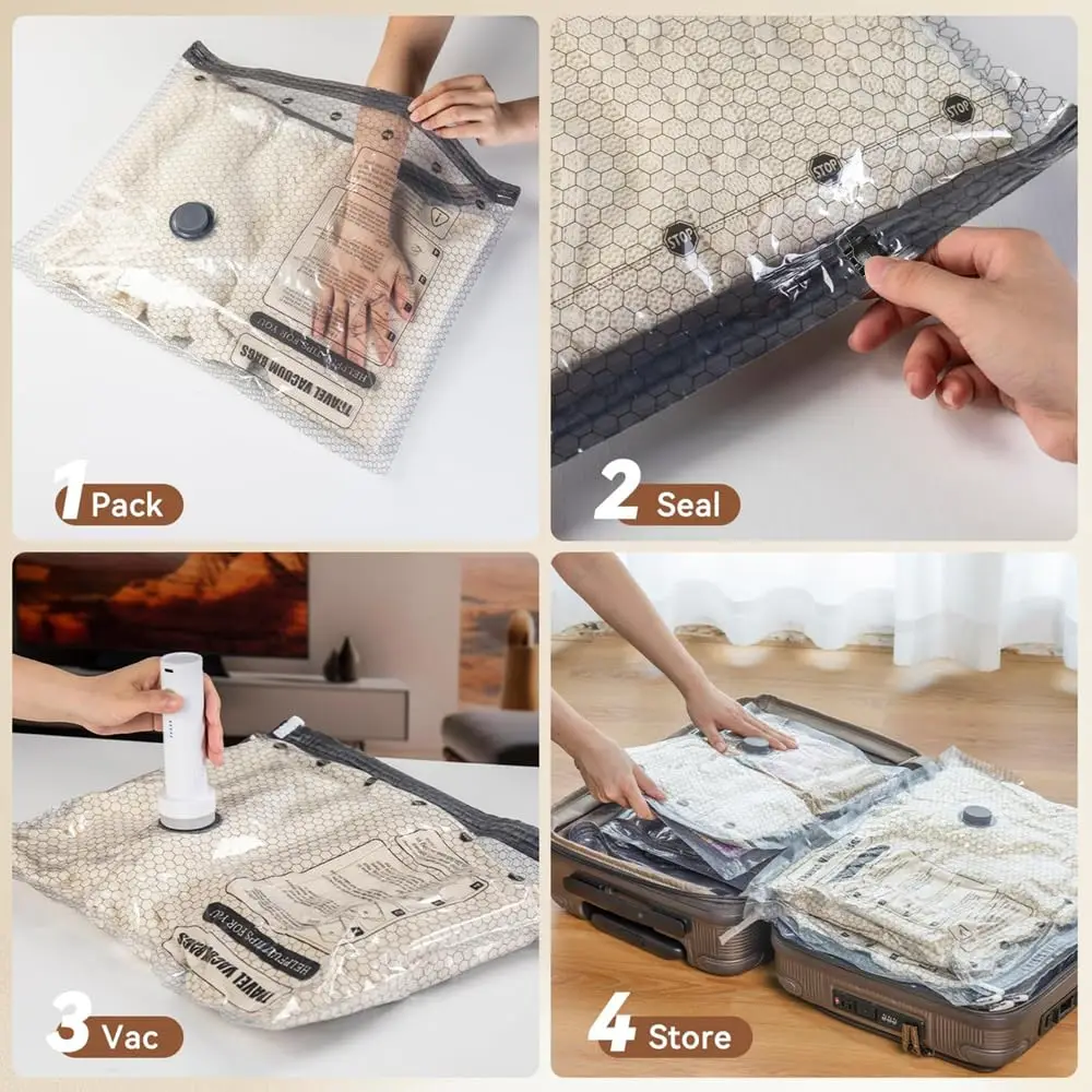 Travel Vacuum Seal Bags for Clothing W/Portable Electric Pump, 9/15 Pack Space Saver Compression Bags for Clothes, Luggage & Suitcase
