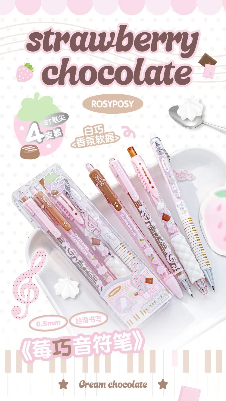 Strawberry Chocolate Series 0.5mm Gel Ink Pens Set Cute Student Ballpoint Pen Soft Grip Smooth Writing Office School Supplies