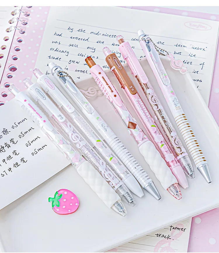Strawberry Chocolate Series 0.5mm Gel Ink Pens Set Cute Student Ballpoint Pen Soft Grip Smooth Writing Office School Supplies