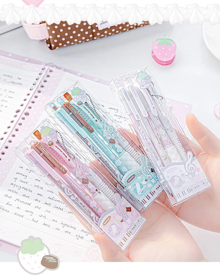 Strawberry Chocolate Series 0.5mm Gel Ink Pens Set Cute Student Ballpoint Pen Soft Grip Smooth Writing Office School Supplies