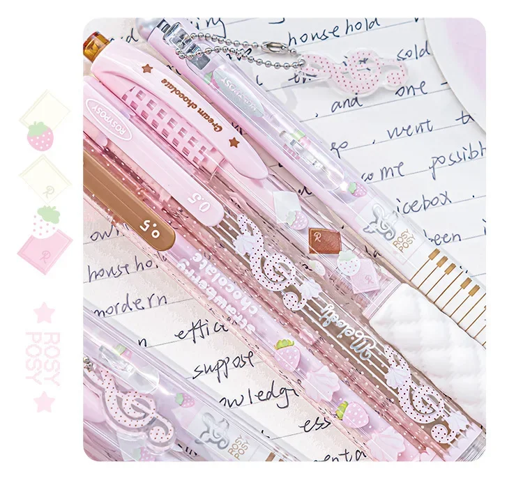 Strawberry Chocolate Series 0.5mm Gel Ink Pens Set Cute Student Ballpoint Pen Soft Grip Smooth Writing Office School Supplies