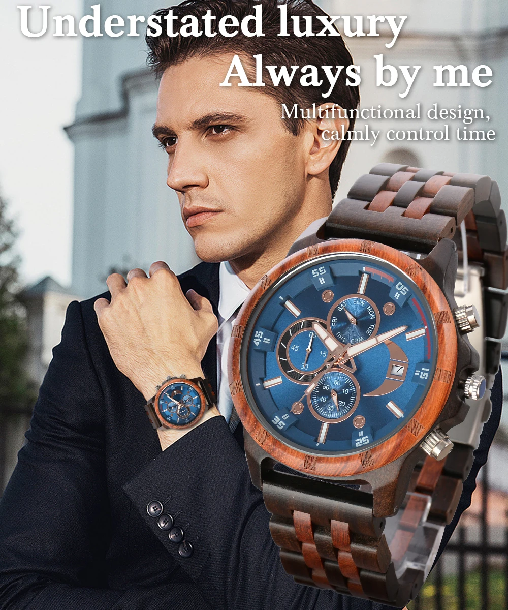 Wooden Watch for Men Fashion Men's Quartz Wristwatches Wood Watch Mens Wrist Watches Personalized Anniversary Gift for Husband