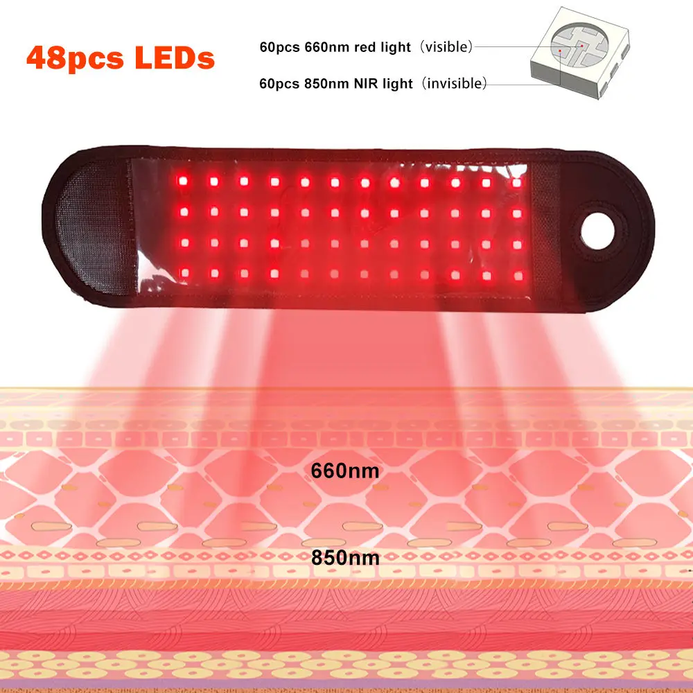 Rechargeable Cordless Red&Near Infrared Light Therapy Wrist Wrap Band with 48 Leds for Hand, Wrist, Finger, and Joint Discomfort