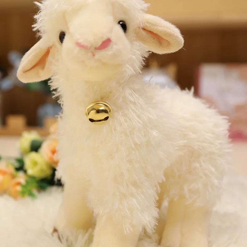 25/35cm Simulation Kawaii Animal Bell Sheep Plush Toys Lifelike Lamb Dolls Cute Alpaca Model Children Girls Birthday Gifts