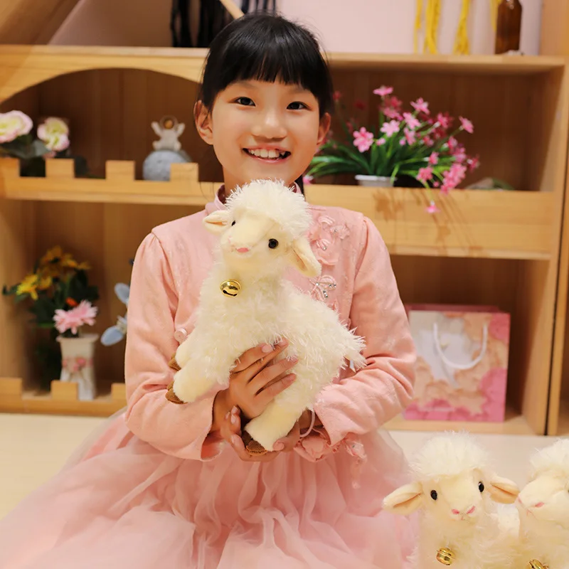 25/35cm Simulation Kawaii Animal Bell Sheep Plush Toys Lifelike Lamb Dolls Cute Alpaca Model Children Girls Birthday Gifts