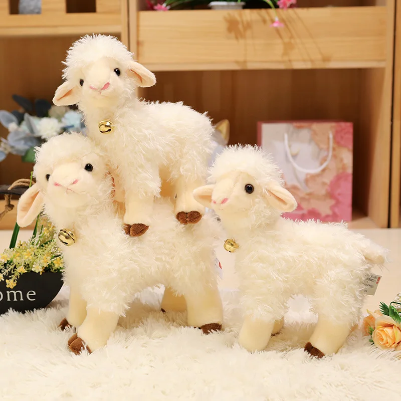 25/35cm Simulation Kawaii Animal Bell Sheep Plush Toys Lifelike Lamb Dolls Cute Alpaca Model Children Girls Birthday Gifts