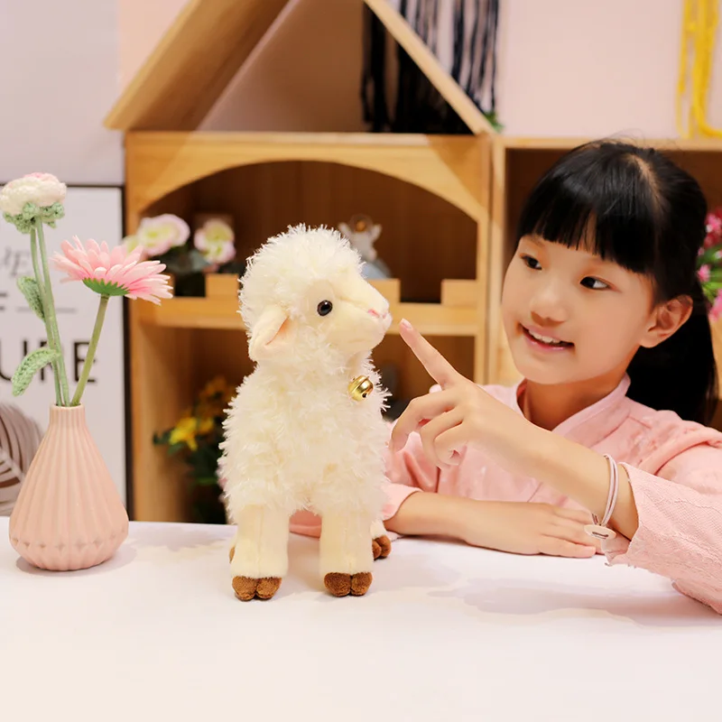25/35cm Simulation Kawaii Animal Bell Sheep Plush Toys Lifelike Lamb Dolls Cute Alpaca Model Children Girls Birthday Gifts