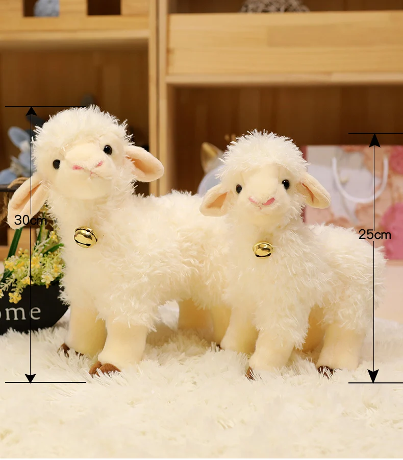 25/35cm Simulation Kawaii Animal Bell Sheep Plush Toys Lifelike Lamb Dolls Cute Alpaca Model Children Girls Birthday Gifts