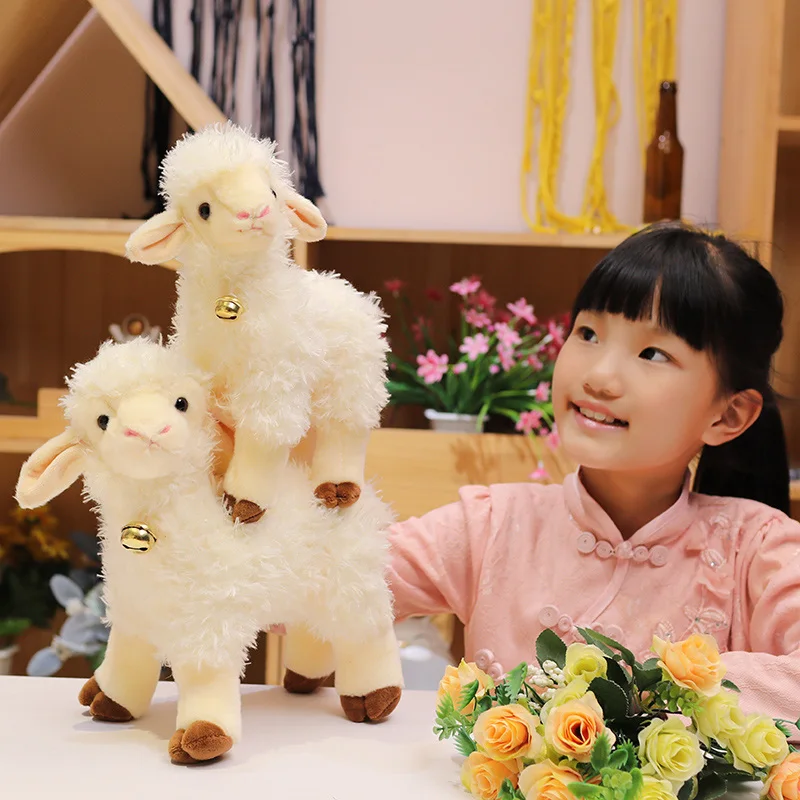 25/35cm Simulation Kawaii Animal Bell Sheep Plush Toys Lifelike Lamb Dolls Cute Alpaca Model Children Girls Birthday Gifts
