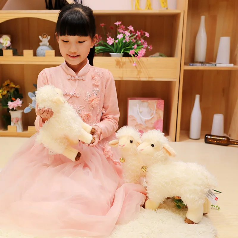 25/35cm Simulation Kawaii Animal Bell Sheep Plush Toys Lifelike Lamb Dolls Cute Alpaca Model Children Girls Birthday Gifts