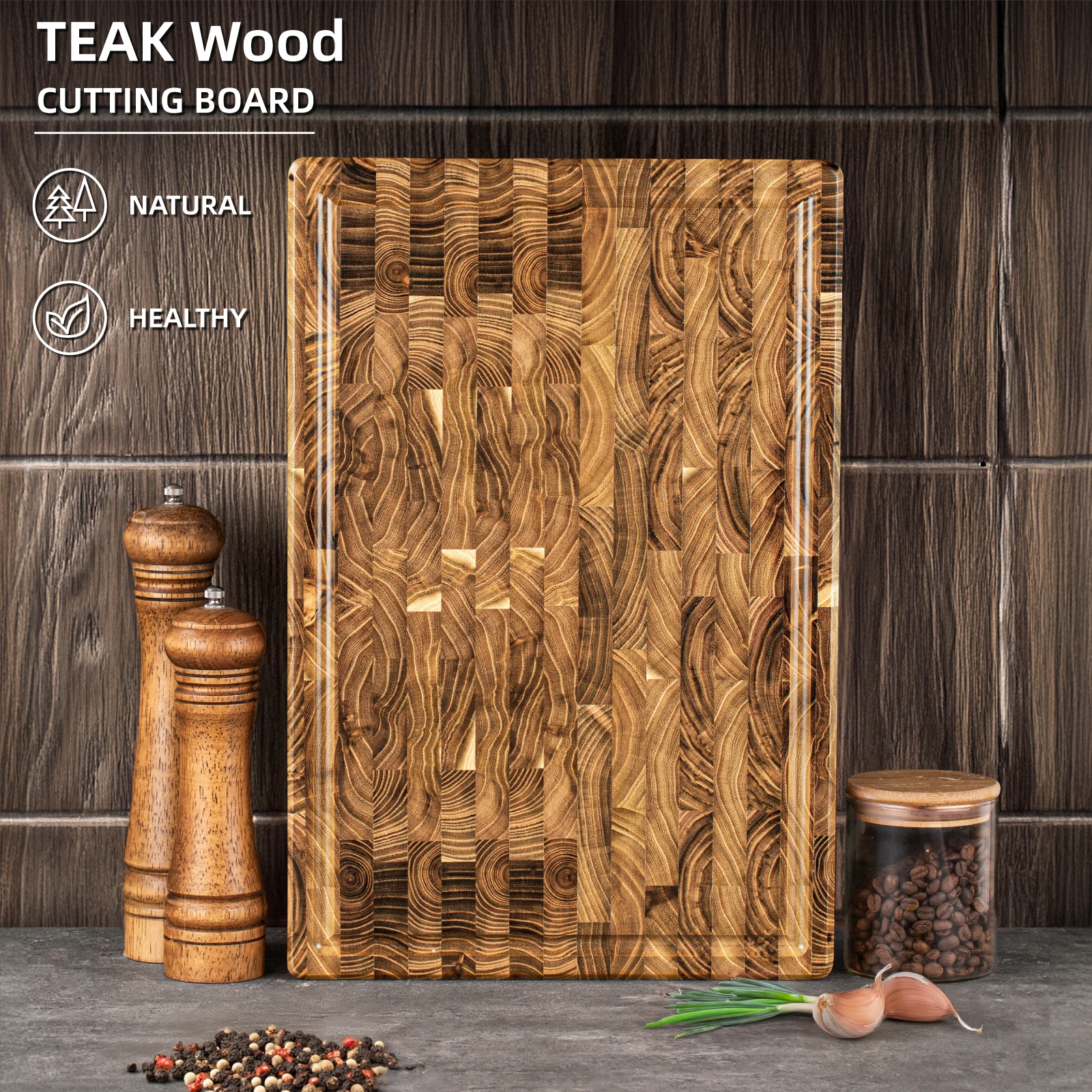 High-End Extra Large Thick Heavy Duty Teak End Grain Cutting Boards for Kitchen, Large Wood Chopping Board with Hidden Handles