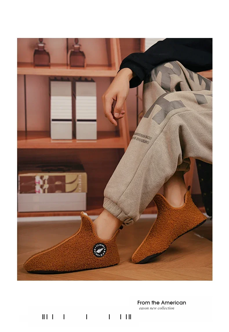 YRZL Winter Slippers Men Couple Slippers Non-slip Warm Women and Men Slipper Indoor Soft Shoes Comfortable Flat Home Cotton Shoe